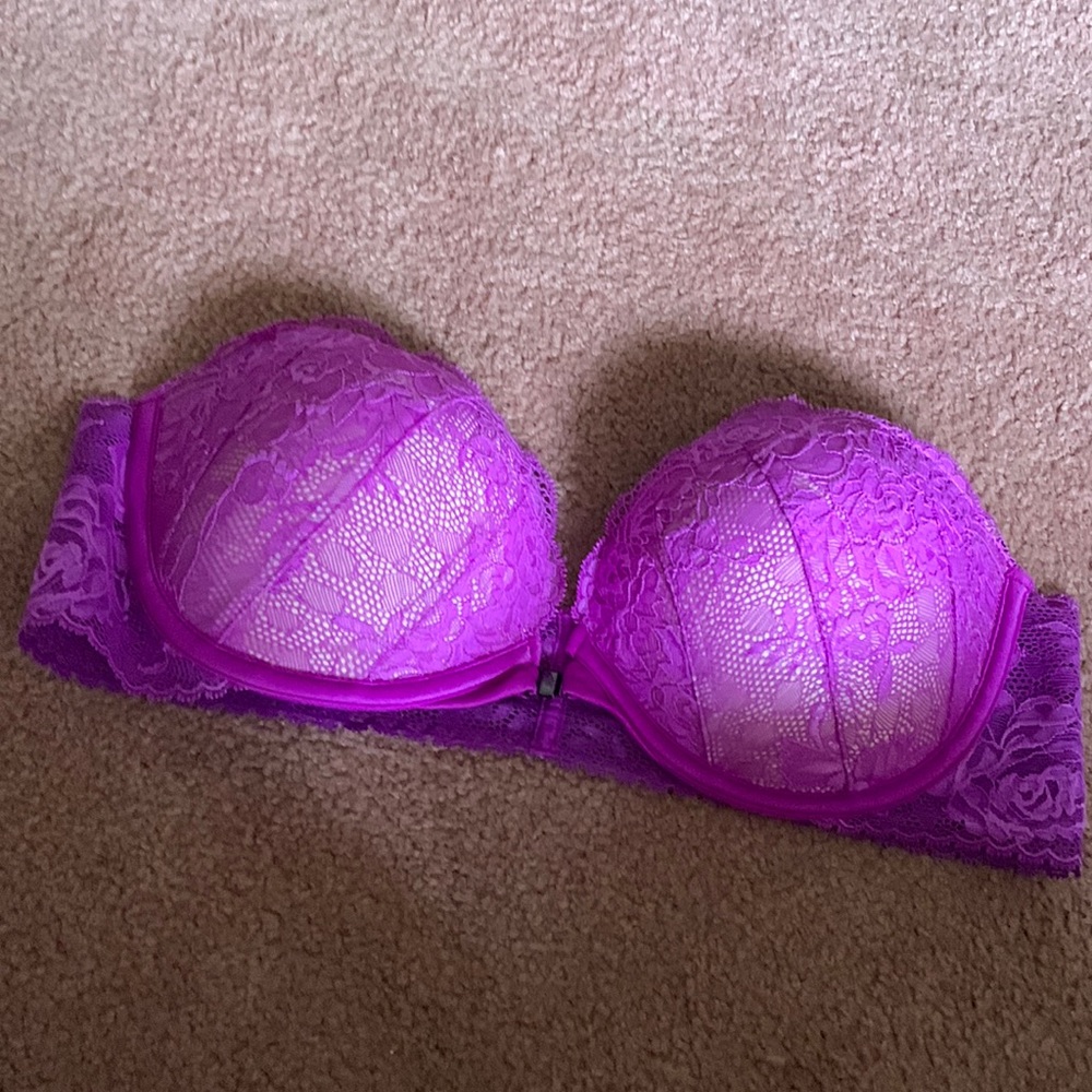 Purple vs underwire strapless front hook bra padded 36 c
